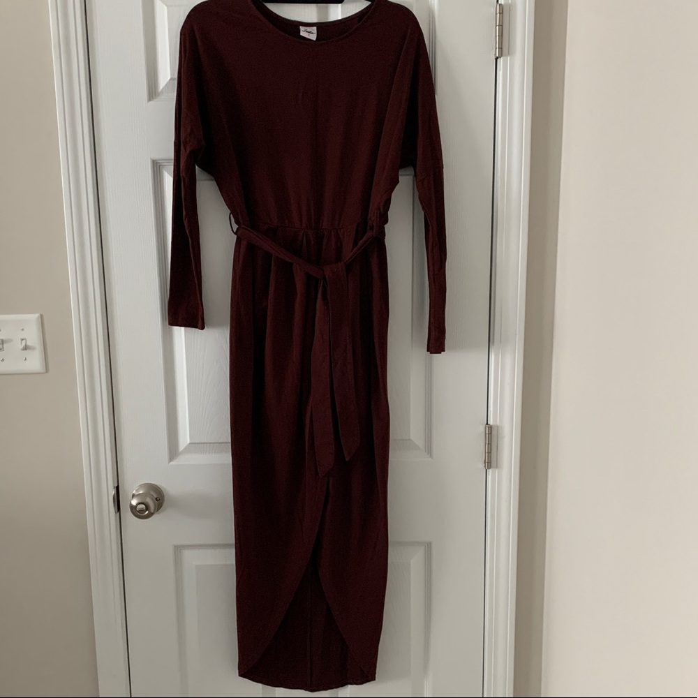 Burgundy long sleeve wrap dress